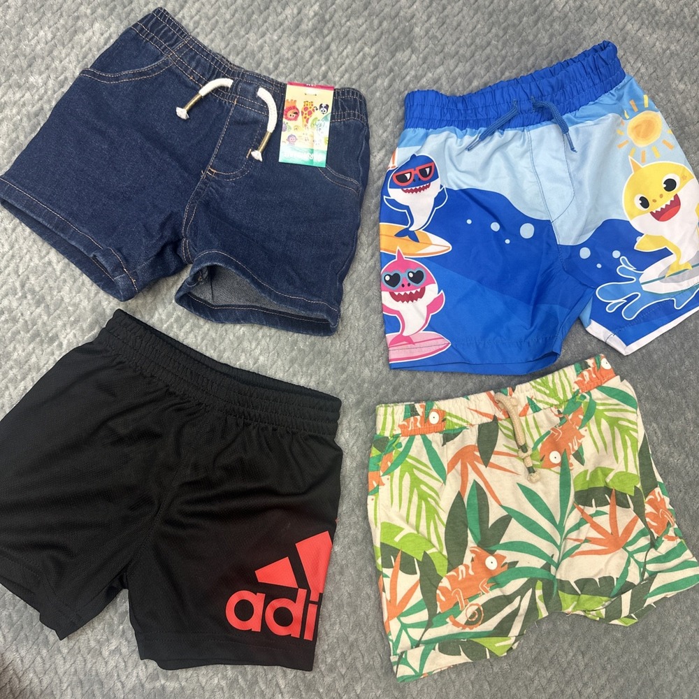 Boys Summer Shorts Toddler‎ 12-24 Months Lot Of 4 Adidas Baby Shark Play School